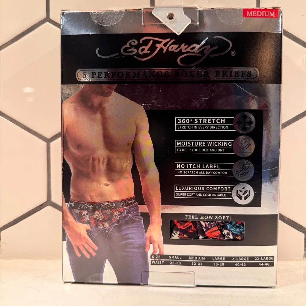 Ed Hardy NEW 5 Pack Performance Boxer‎ Briefs Skulls Dragon MED 32-34
